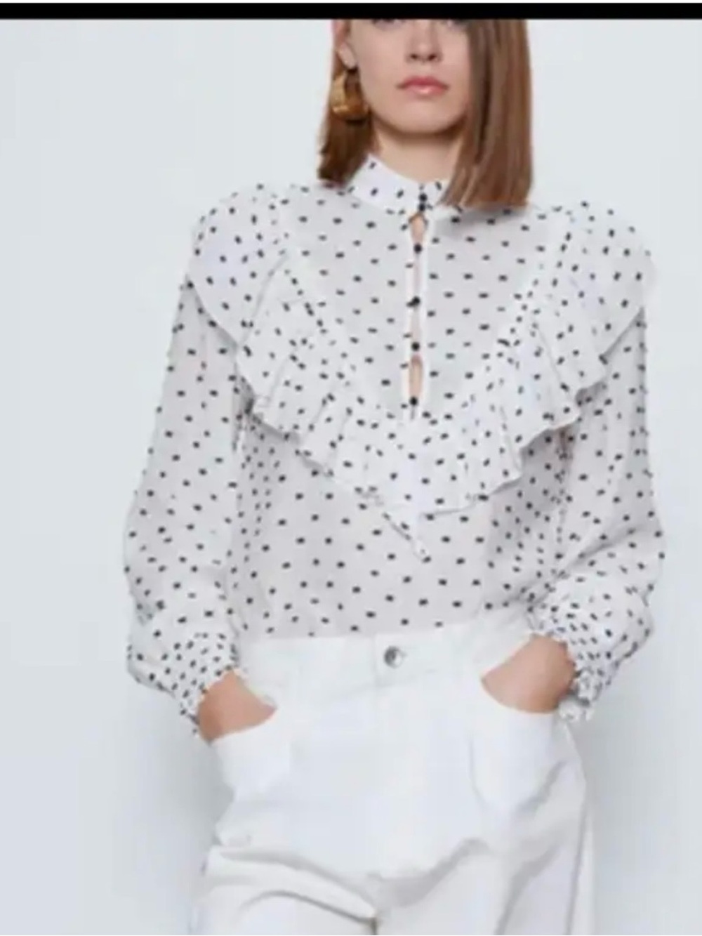 NWT Zara Ruffled White Blouse size Medium.
